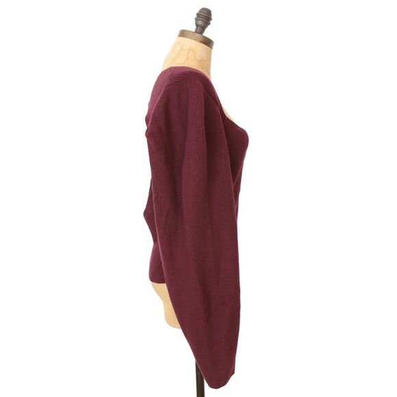 FREE PEOPLE Saffron Top Sweater Back Cut-Out S Pomegranate Wine Long Sleeve B17 - Picture 3 of 6